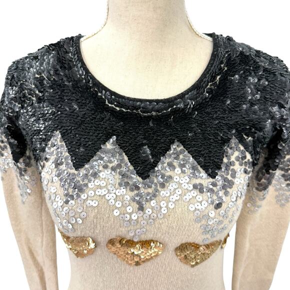 Twin-Set by Simona Barbieri Sweater XS Heart Sequins Wool Blend Crewneck Party - Picture 3 of 12
